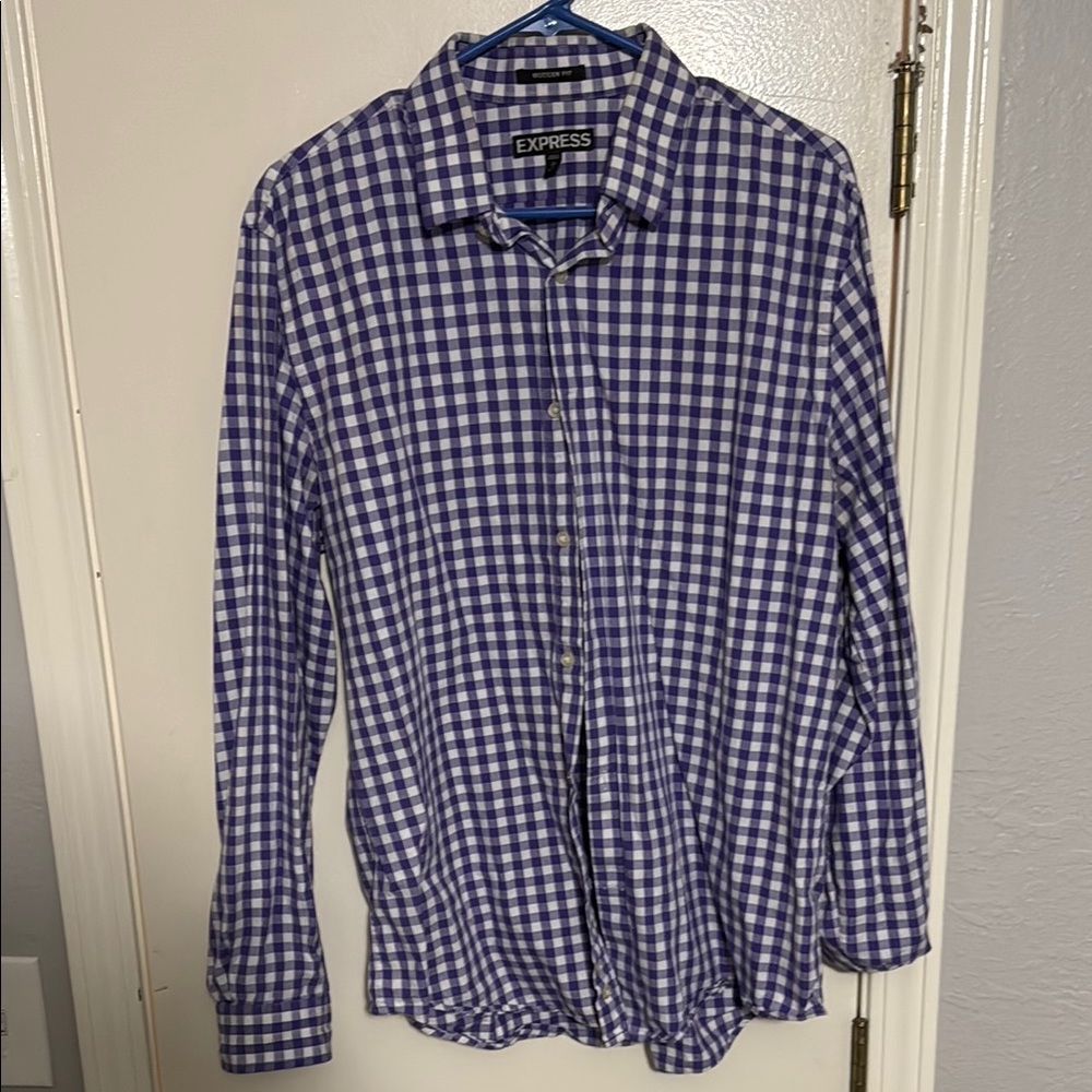 Express Men's Blue Checkered Shirt